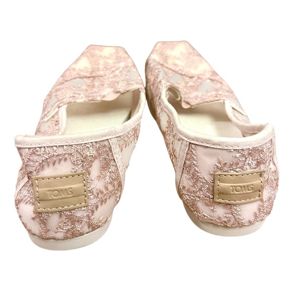Toms Womens Alpargatas Rose Gold Metallic Hibiscus Floral Lace Size 7 Wedding - Picture 6 of 9